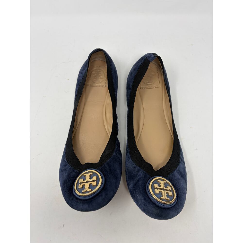 Tory Burch Caroline ballet flats 10.5 M blue suede logo round toe preppy
